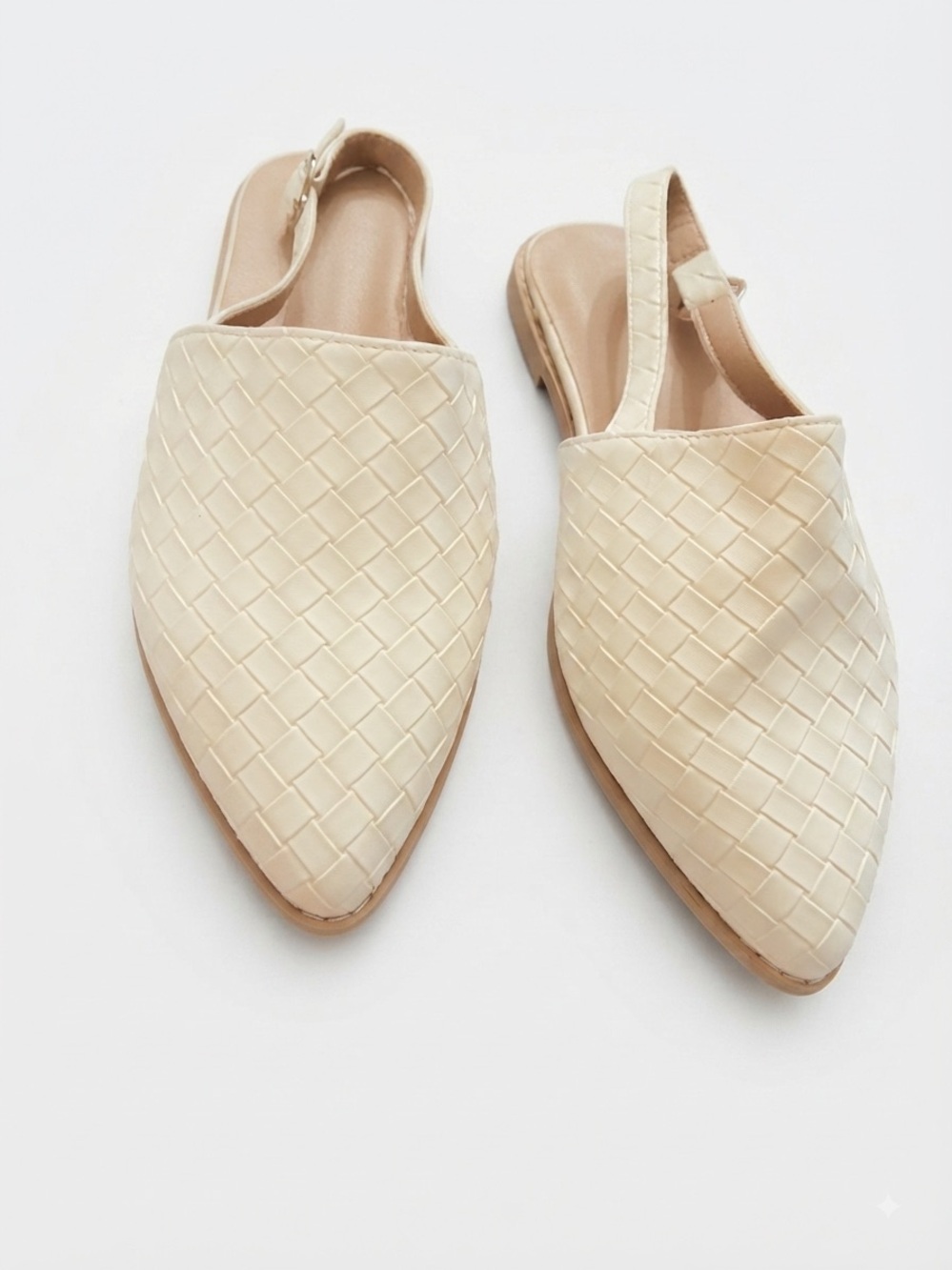 Woven Pointed-Toe Slingback Flats - Cream Size 39 - Unbranded